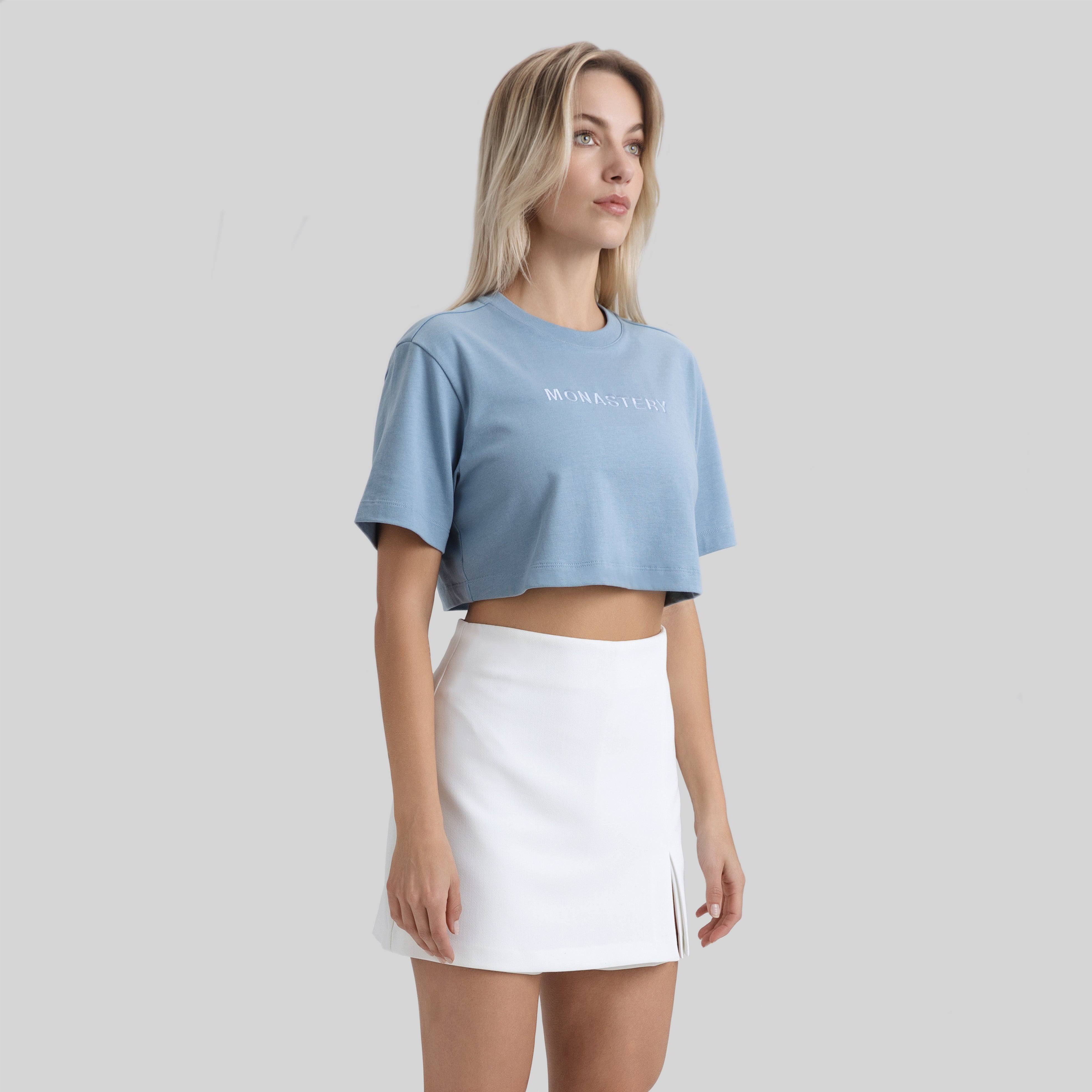 VETTEL CROP TOP FADED DENIM | Monastery Couture