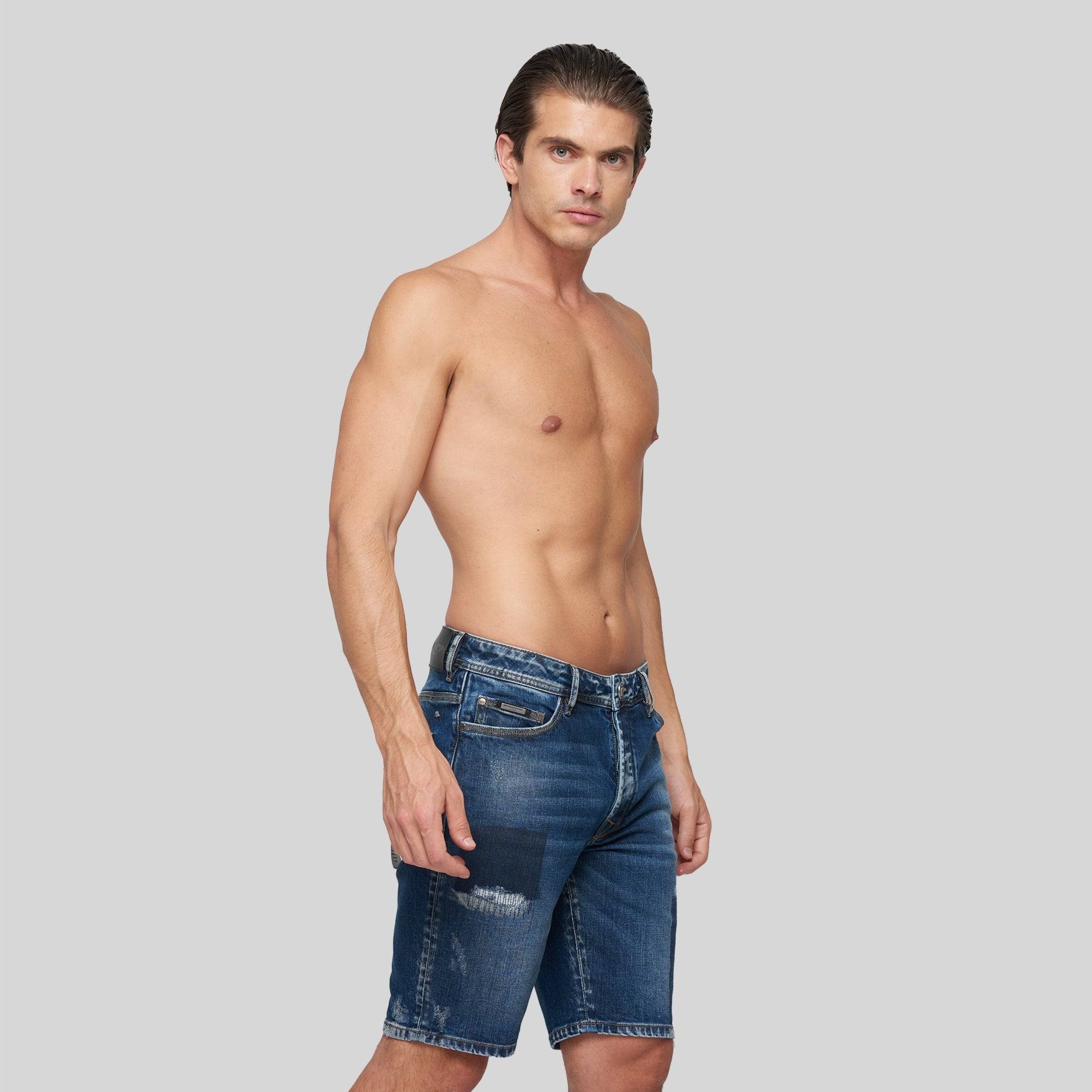 NAVI BLUE DENIM SHORT | Monastery Couture