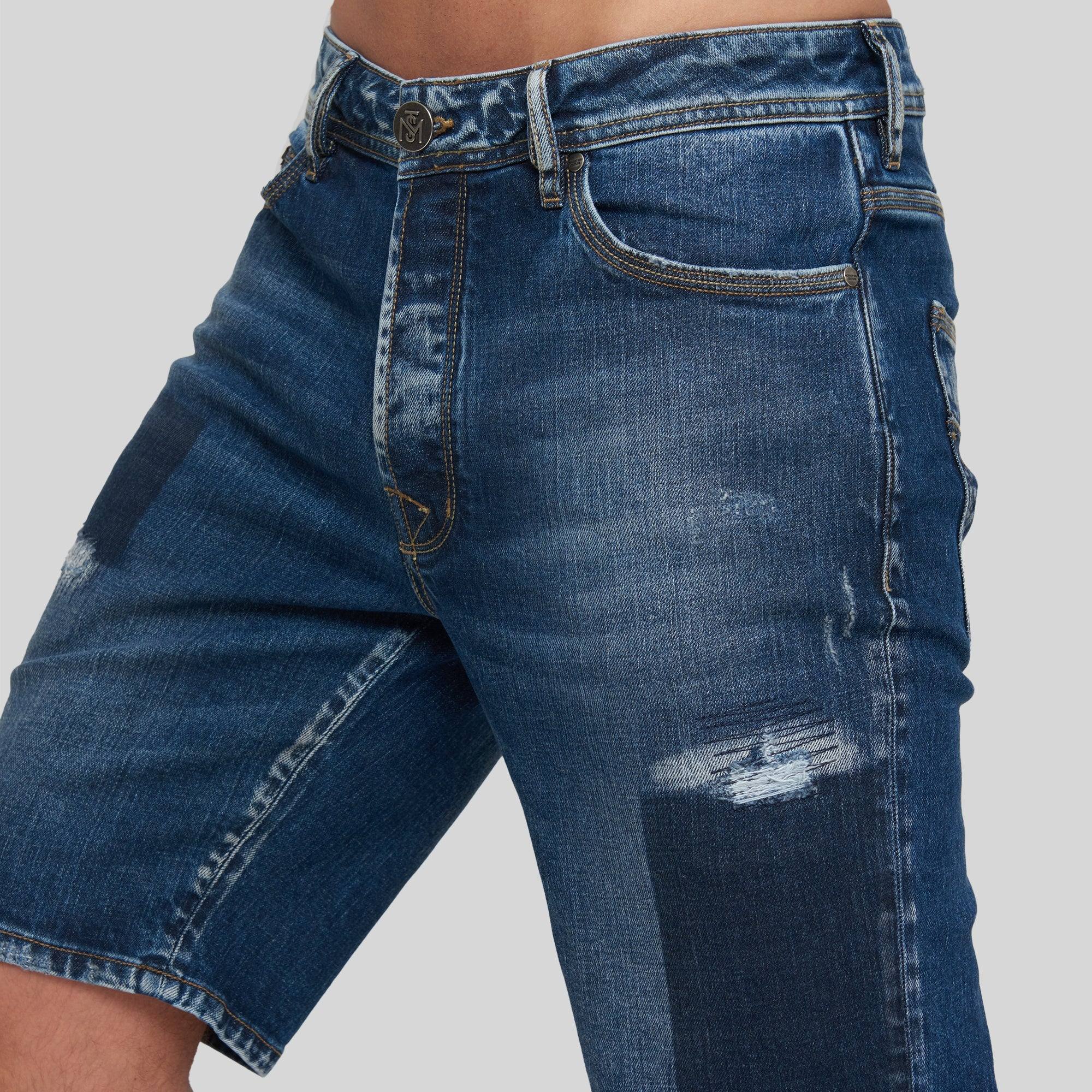 NAVI BLUE DENIM SHORT | Monastery Couture