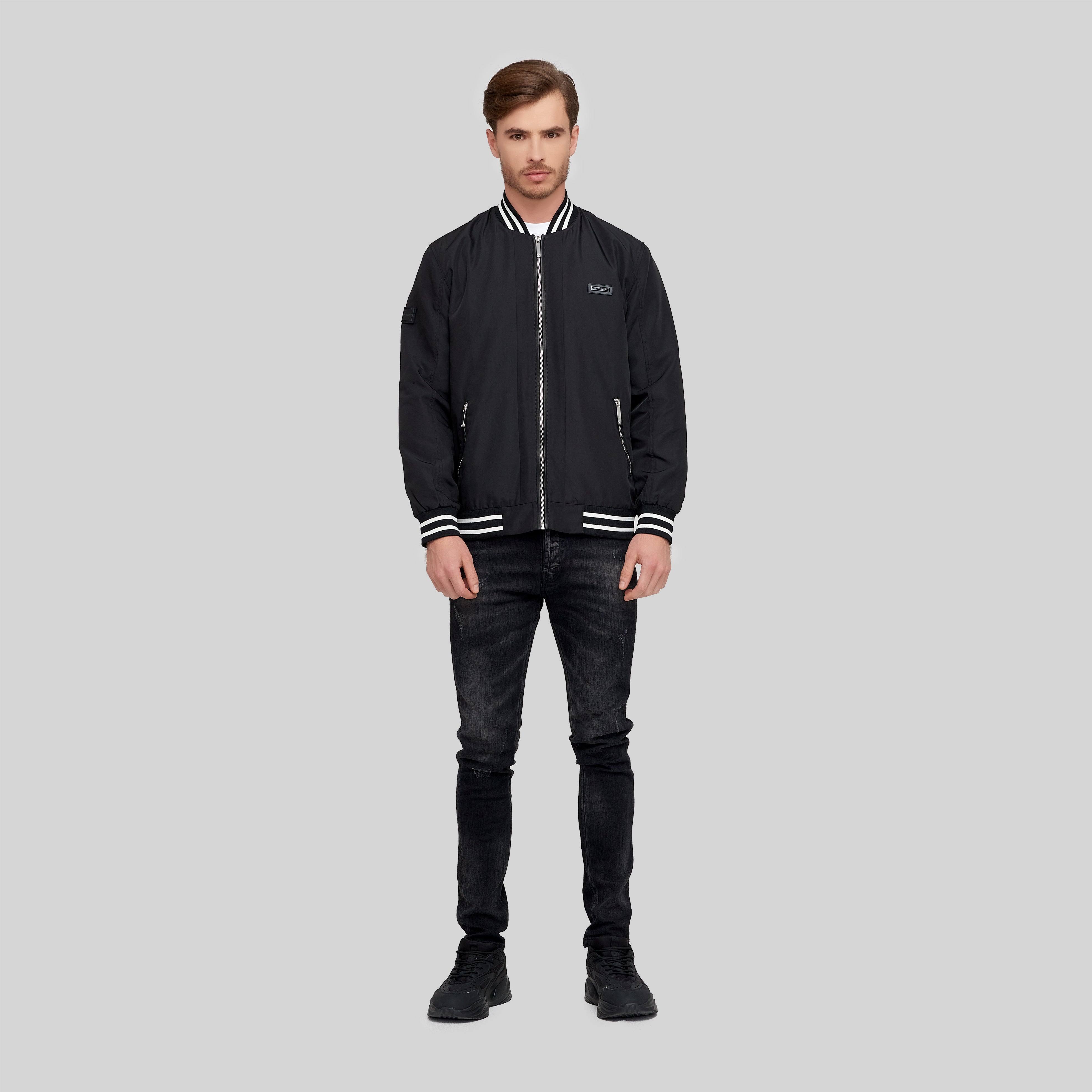 TAW BLACK BOMBER JACKET | Monastery Couture